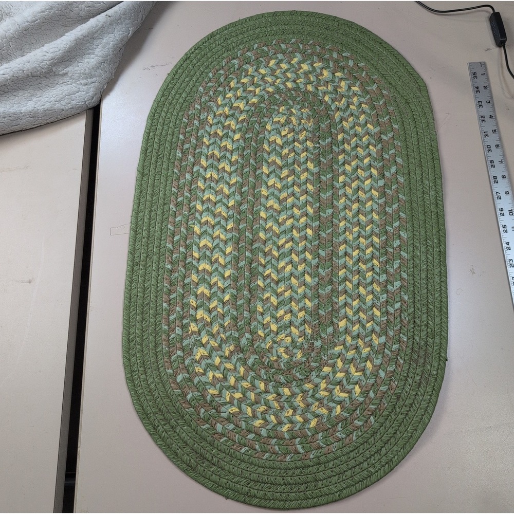 Oval Carpet Braided Rope Rug Style 29.5" x 17.75"  Green Yellow